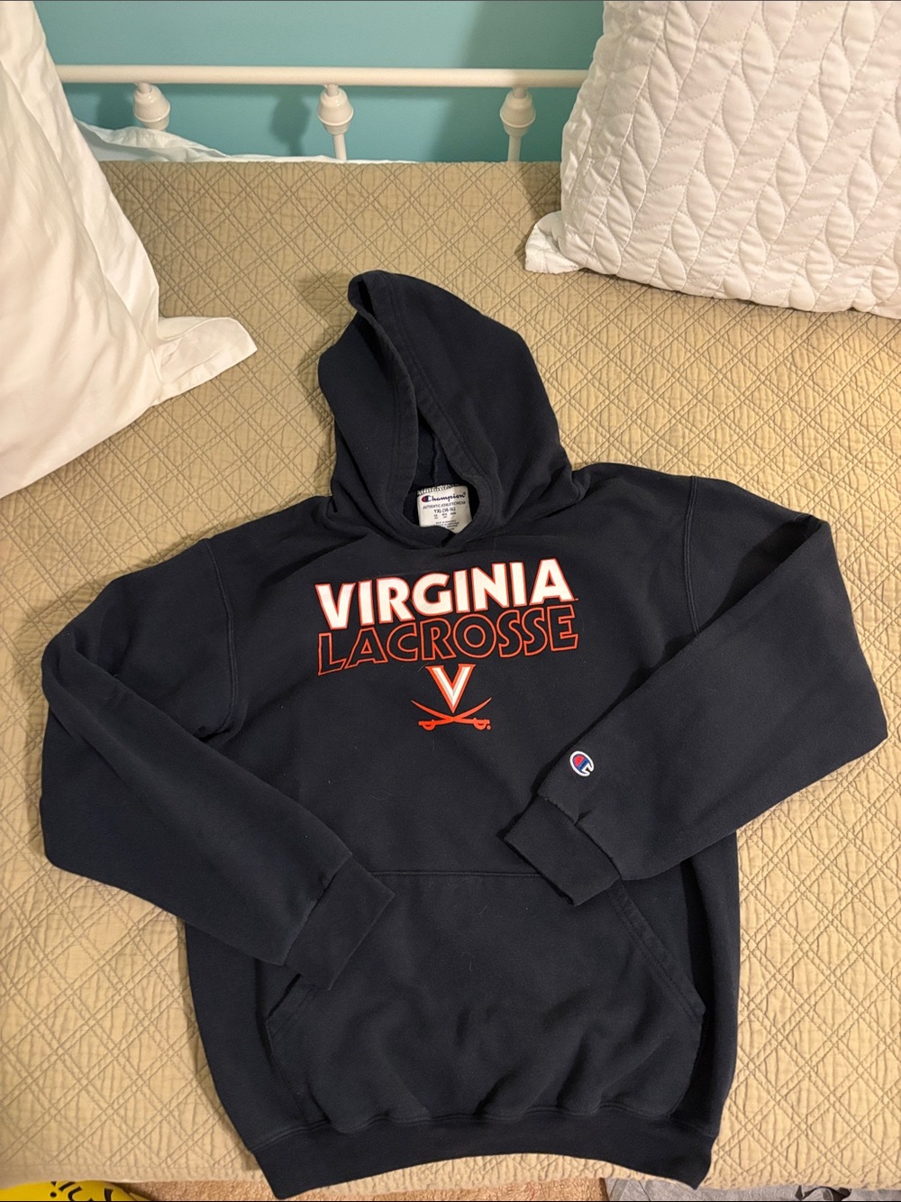 Boys Champion Navy Virginia Lacrosse Pullover Hoodie